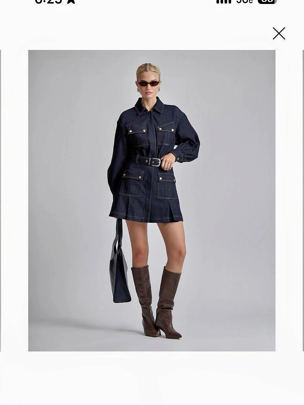 Avec Les Filles - Stretch Denim Belted Mini Dress